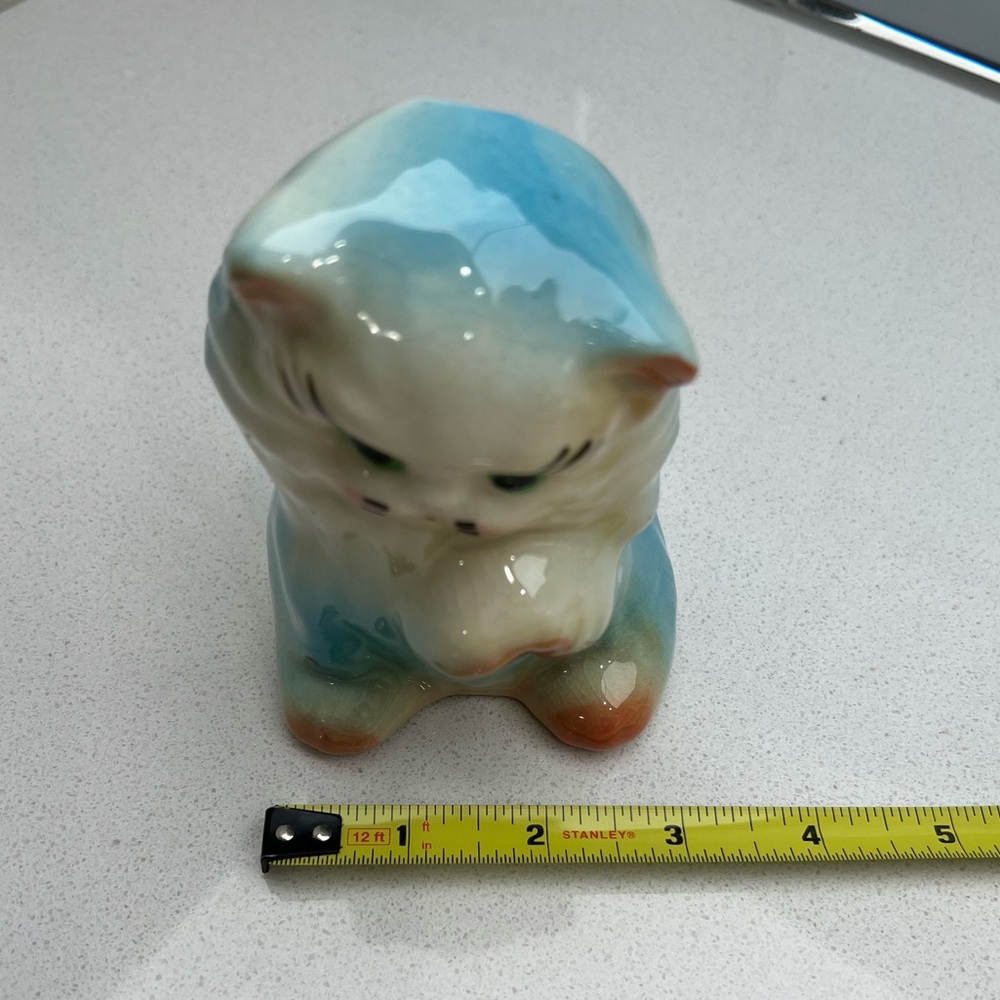 Vintage Persian Cat Kitten Planter MCM 1950s Mid-Century Modern Blue Bud Vase - Picture 14 of 16